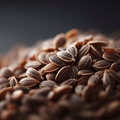 Macro shot of a pile of natural brown seeds, focused on texture and detail. Evokes growth, potential,  earthy tones. Great for organic food, wellness, or agriculture themes.