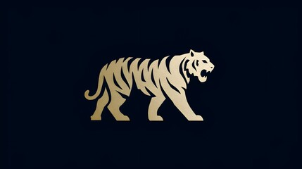 Obraz premium Golden tiger logo with metallic shine on dark background, symbolizing strength, courage. Concept: Premium logo design, powerful animal symbolism, luxury brand identity, and bold visual aesthetics.