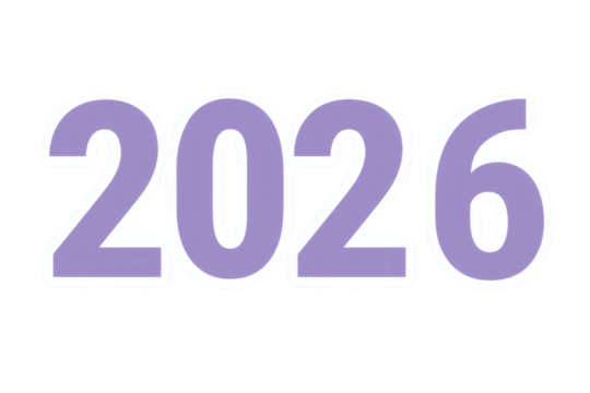 Number 2026 isolated on transparent background, new year and calendar PNG element