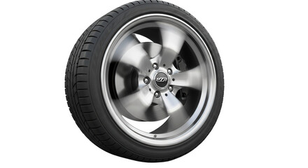 Polished Chrome Car Wheel with Tire graphic design