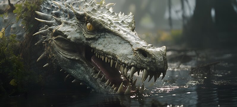 dragon chomping on bones in a swamp,generative AI