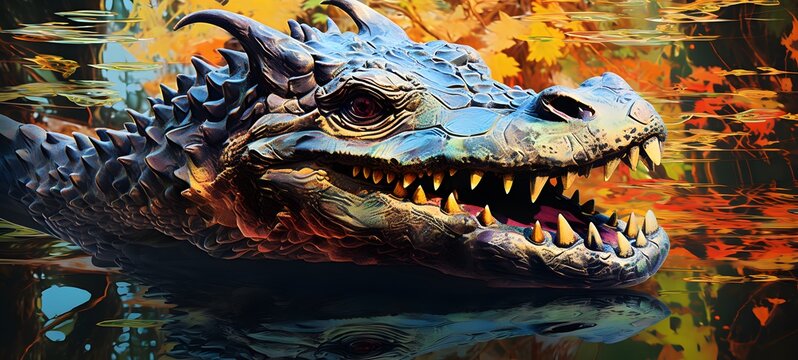 dragon chomping on bones in a swamp,generative AI - Powered by Adobe