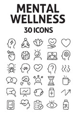 Naklejka premium Mental Wellness Icons – Mindfulness, Therapy, Self Care