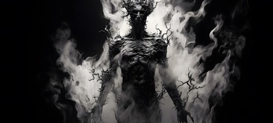 art of treants ifrit a black and white high contrast full body,generative AI