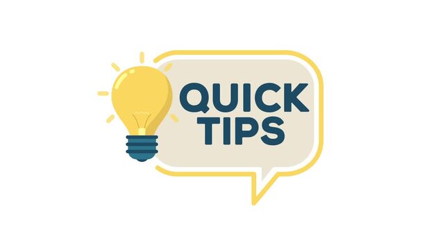 Quick Tips Badge with Light Bulb. Quick Tips Animated Icon on White and Green Screen Background