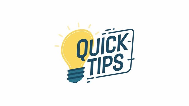 Quick Tips Badge with Light Bulb. Quick Tips Animated Icon on White and Green Screen Background
