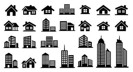set of buildings silhouettes. Isolated on a white background. 