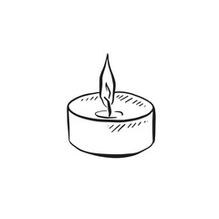 Candle illustration. Tea light drawing by hand. 