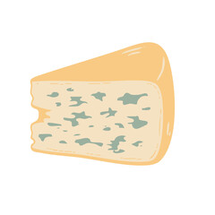 Cheese illustration in woodblock print and rubber stamp style