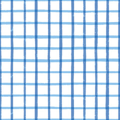 Blue texture gingham seamless pattern, check design and white background.