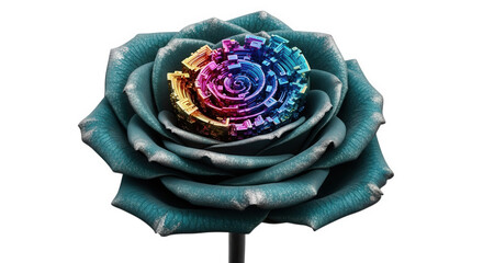 Teal Rose with Iridescent Geometric Center metallic rose