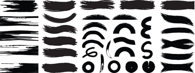 Set of vector paint brush stroke, Ink splatters, grungy painted grunge brush illustration. Black watercolor splatter, texture, frame and abstract background