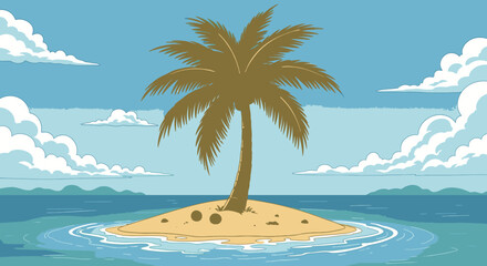 Fototapeta premium Island getaway dream with palm tree sandy shore and azure sea