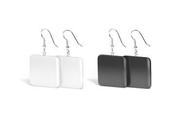 Blank black and white pair square earring mockup standing, isolated