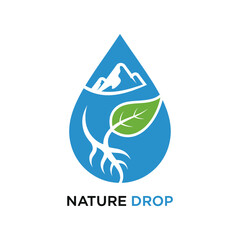 Natural Water Drop Mountain Leaf Logo