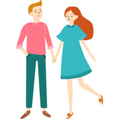 Couple Holding Hands Romantic Stroll Together Outdoors Wearing Casual Outfits Isolated On White Background Full Body Shot