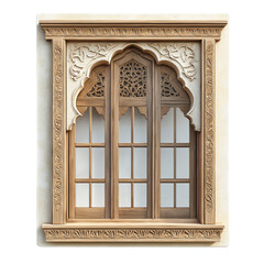 Whitewashed Stone and Wooden Window Frame Moroccan Design PNG