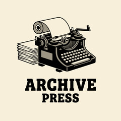 Vintage Typewriter and Paper Stack Vector Icon