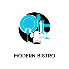 Modern Bistro Restaurant Chef Hat Dining Logo