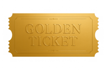 Golden ticket concept presenting exclusive admission, prize, winner, event entry, and reward opportunity on transparent background