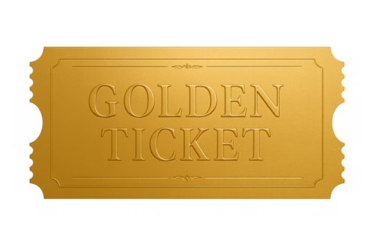 Golden ticket concept presenting exclusive admission, prize, winner, event entry, and reward opportunity on transparent background - Powered by Adobe