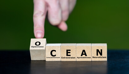 OCEAN personality model with Big Five traits – openness, conscientiousness, extraversion, agreeableness, and neuroticism – psychology concept for personality analysis, self-awareness, human behavior