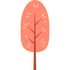 Coral Pink Autumn Tree With Simple Silhouette And Light Orange Leaves On Transparent Background With No Defect