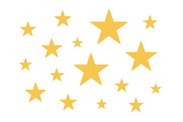 Obraz premium Yellow stars of different sizes floating on a transparent background, symbolizing achievement, rating, and celebration