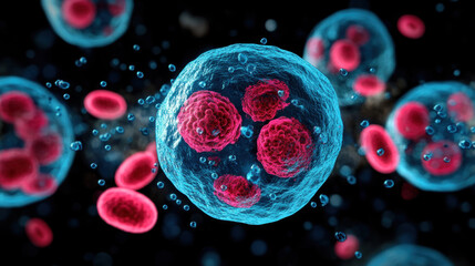 Cells of the Body, Pancreatic beta cells releasing insulin molecules in a scientific illustration.