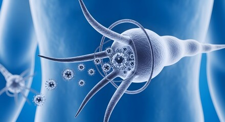 Coronavirus Infection: Medical Illustration of a Virus Attacking Human Nerve Cell