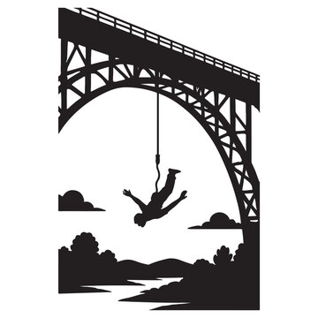 Bungee jumping from bridge silhouette