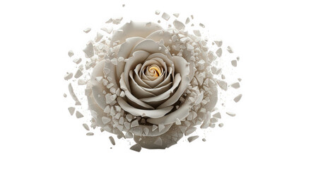 White Rose Exploding Into Fragments On Transparent Background