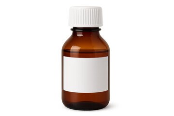 Obraz premium Brown medicine bottle with white label on transparent background