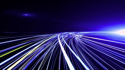 Dynamic light streaks speeding through darkness create an abstract futuristic vibe, perfect for tech and innovation visuals