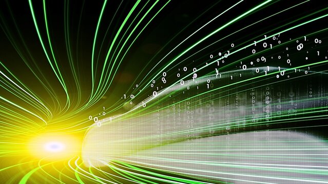 Dynamic green data streams flowing with digital numbers create a modern technology background for innovative business ideas