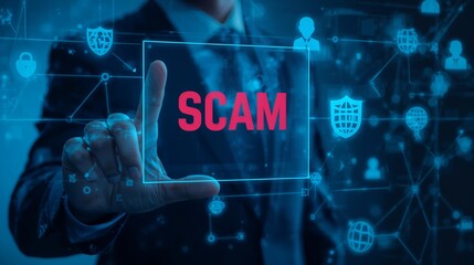Avoid online scams and fraud protection tips for internet safety and financial security in digital age on transparent background