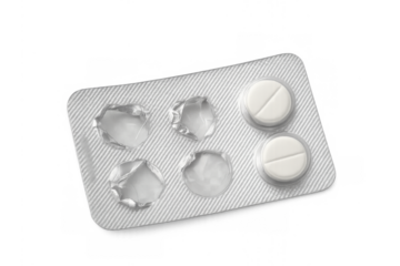 White pills remaining in blister pack on transparent background