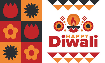 Diwali. Festival of Lights. Oil lamp. Deepawali. Indian festival poster. Candle and lantern. Happy holiday banner. Creative art template. Vector illustration