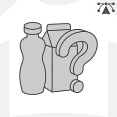 Bottle of yogurt and milk isometric icon, product quality control concept. Vector graphics. Bottles with question mark sign and editable stroke, outline style icon for mobile or web design.