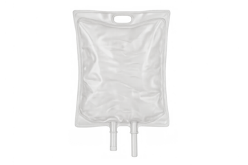 Empty iv fluid bag for medical infusion, transparent background