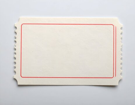 Isolated beige ticket with red border and jagged edges, blank for text entry