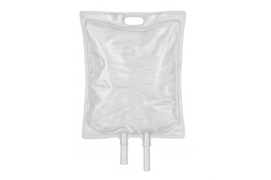 Empty iv fluid bag for medical infusion, transparent background