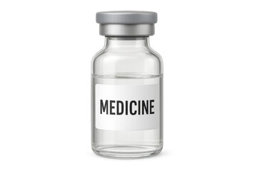 Clear medicine vial with liquid on transparent background