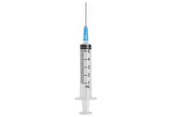 Syringe with needle preparing for injection on transparent background