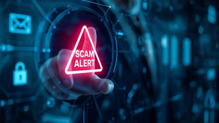 Scam alert cybersecurity digital fraud protection online safety warning system technology concept on transparent background