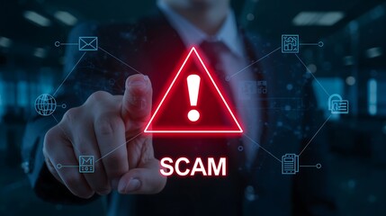 Beware of online scam alerts and phishing attacks with fraud detection and prevention strategies now always on transparent background