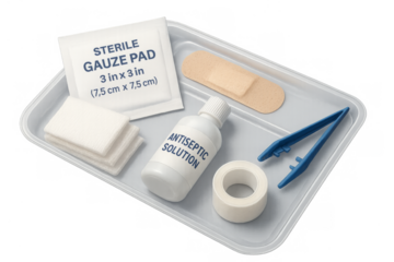 First aid kit items prepared for wound care