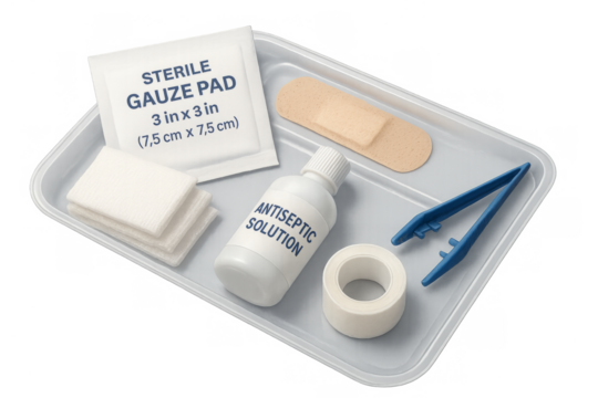 First aid kit items prepared for wound care