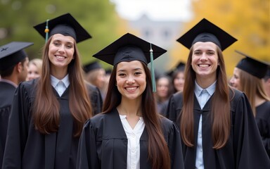 We worked hard to get here. Shot of a group of cheerful university students on graduation day. High quality
