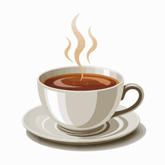 Obraz premium Cup of hot coffee or tea with rising steam on a white background morning beverage perfect for breakfast relaxation